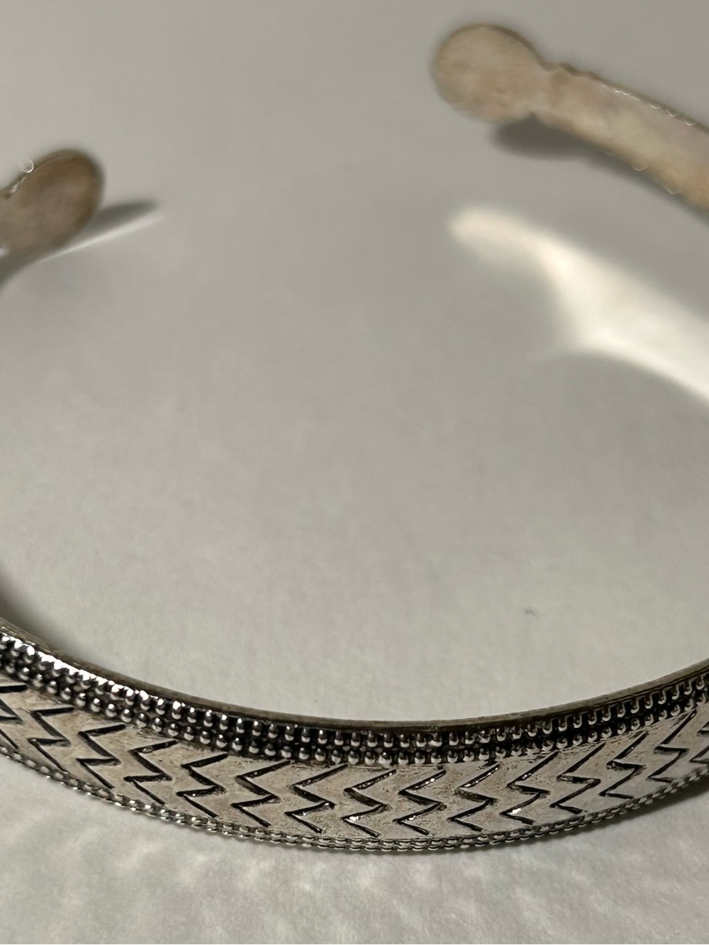 Vintage Silver-Tone Cuff Bracelet with Herringbone Design